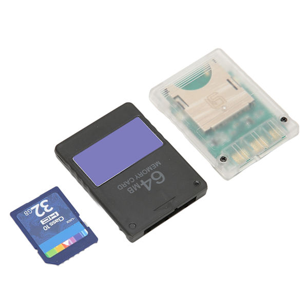 Konsollkortadapter Plug and Play lagringskortleser med 32G lagringskort 64MB FMCBV1.966-kort for PS2-konsoller Slanke konsoller