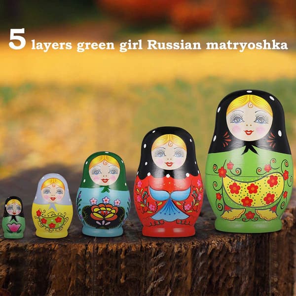 5 stk. russiske nesting dukker, traditionelle håndlavede malede legetøjsdukke gavelegetøj i træ
