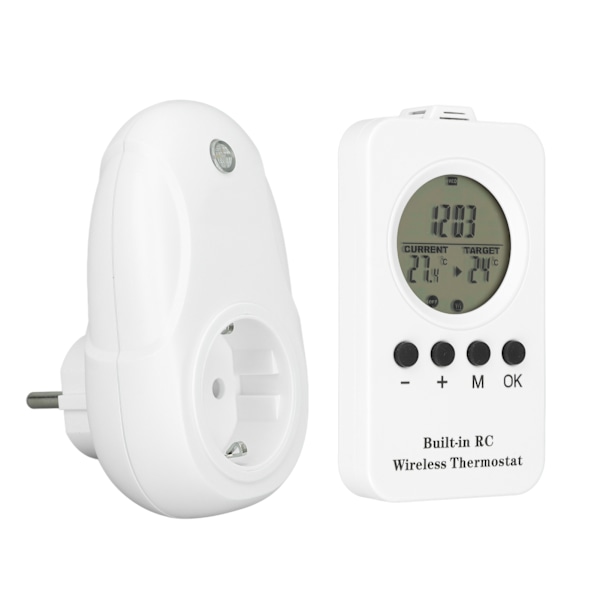 Trådløs stikkontakt termostat LCD fjernbetjening digital display temperaturregulator med temp sensor EU stik 220V