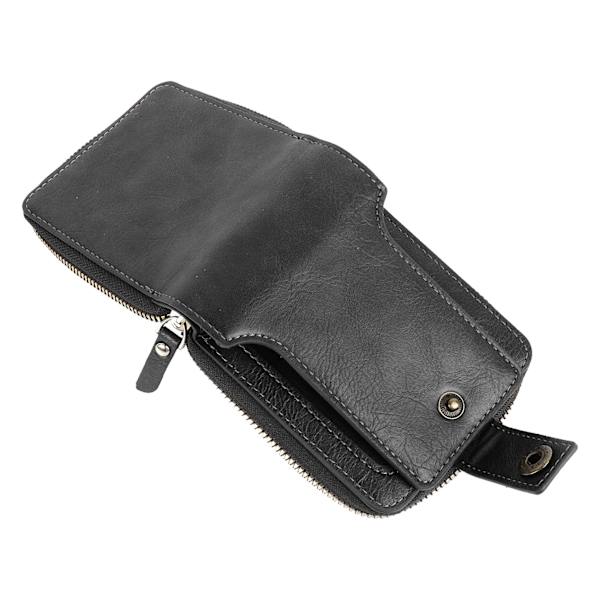 Herr Plånbok Trifold Plånbok PU Läder Retro Dragkedja Spänne Flera Fack Stor Kapacitet Bärbar Plånbok för Resor Svart