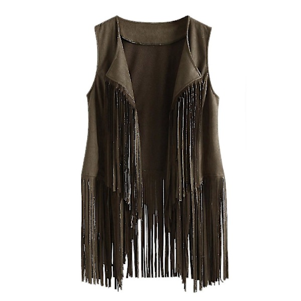 Suede Etno-Tassel-Kantvest - Dame Efterår Vinter, Grøn