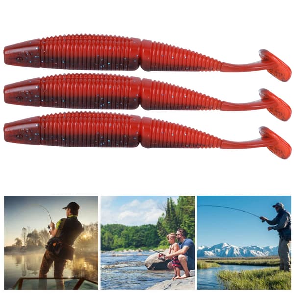 AR36 3 stk. T-hale bløde orm kunstige agn 140mm 17g Lokker Fiskegrej Tilbehør Mørkerød