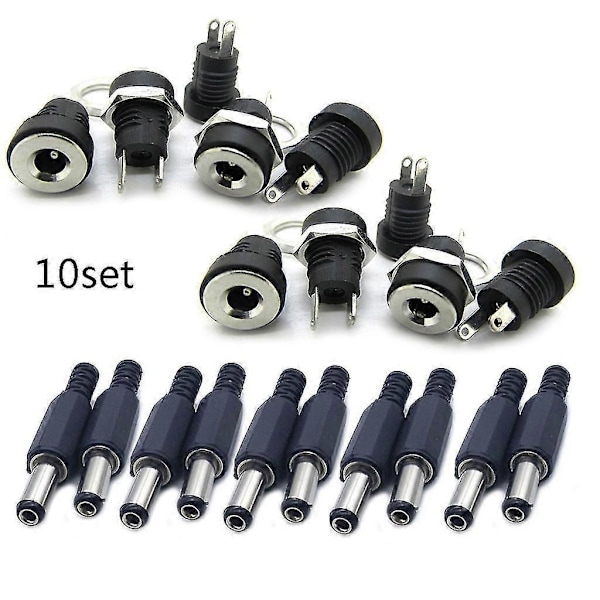 10 Par Han+Hon 2.1x5.5MM för DC Strömjack Kontakt PCB Panelmontering