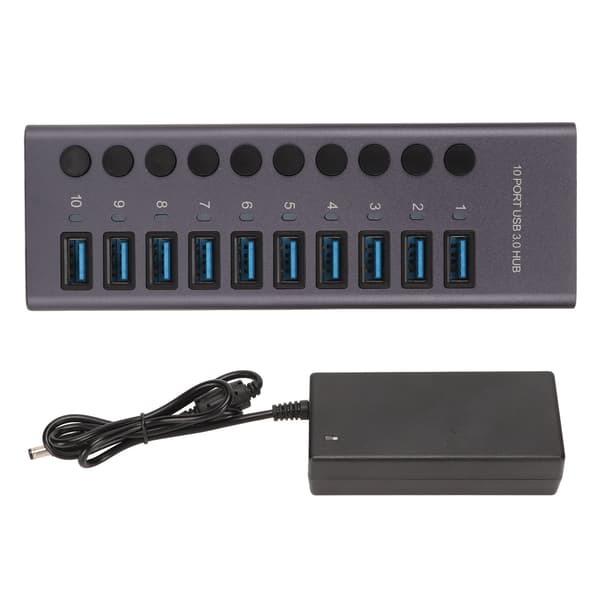 10-portars USB3.0-hub splitter oberoende strömförsörjning laddning dataöverföring driven USB-hub 100‑240V EU-kontakt