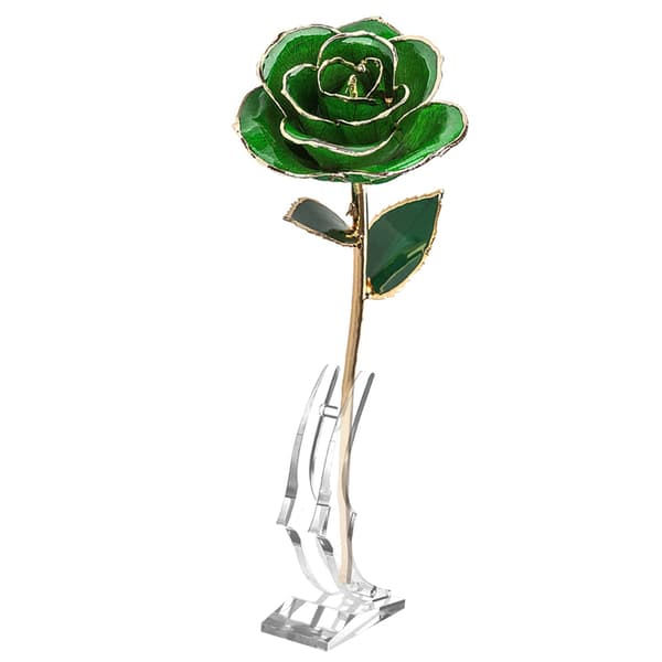 Eviggrønn Rose 24K Ekte Kunstig Blomst med Blad og Base Håndverksdekorasjoner