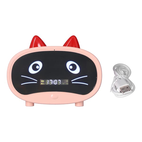Mini Tecknad Högtalare Multifunktionell Söt Kattöra Design Smart Set Dubbla Väckarklockor för Sovrum Kontor Rosa