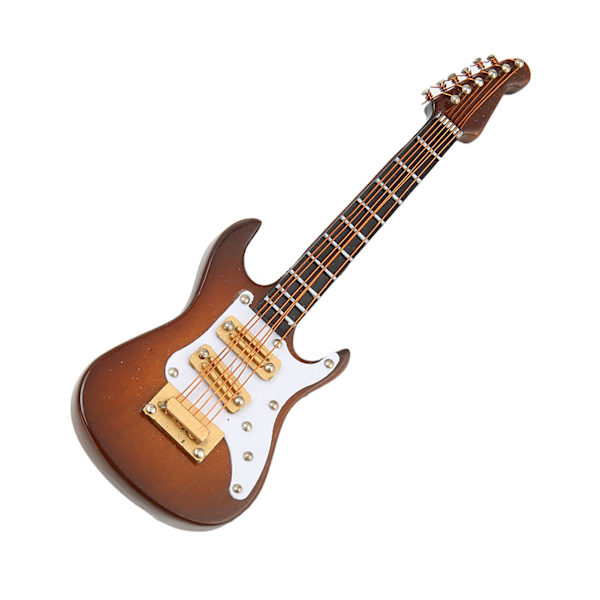 Miniatyr elektrisk gitar rød hvit farge stilig 3,9 tommer lengde utsøkt mini gitarmodell med eske for bord brun