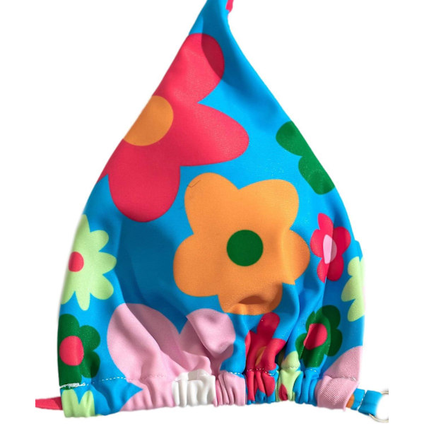 Dame Blomsterprint Halter Triangle Bikini Sæt Todelt Badedragt Blå Blomst L
