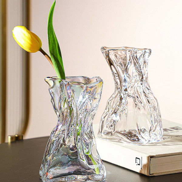Plisserad glasvas Ljuslyx Hydroponisk vas Vardagsrum Matsalsbord Torkad blomma Vas Blomsterarrangemang Prydnader