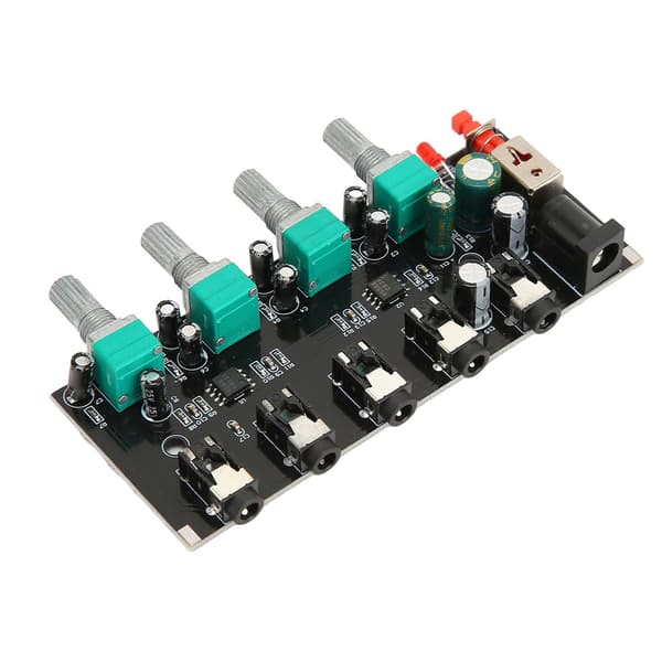 4-vägs stereomixerbräda 4 in 1 ut justerbar volym DIY ljudkälla efterklangs drivrutin hörlursförstärkare mixer
