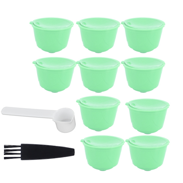 Kaffekapselset i rostfritt stål för DOLCE GUSTO-kaffemaskin (grön, 10 kapslar, 1 sked, 1 borste)