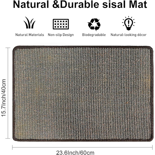 Sisal Katt Repmatta - Hållbar, halkfri, kompatibel med golvvärme - Klovård - Vägg- och golvanvändning - Slumpmässig färg - 40 X 60 Cm