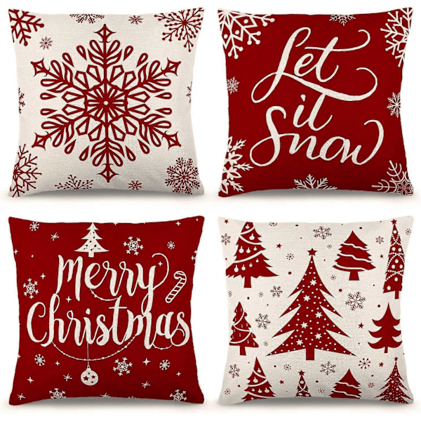Juleputetrekk 45x45 cm Sett med 4 Rustikk Lin