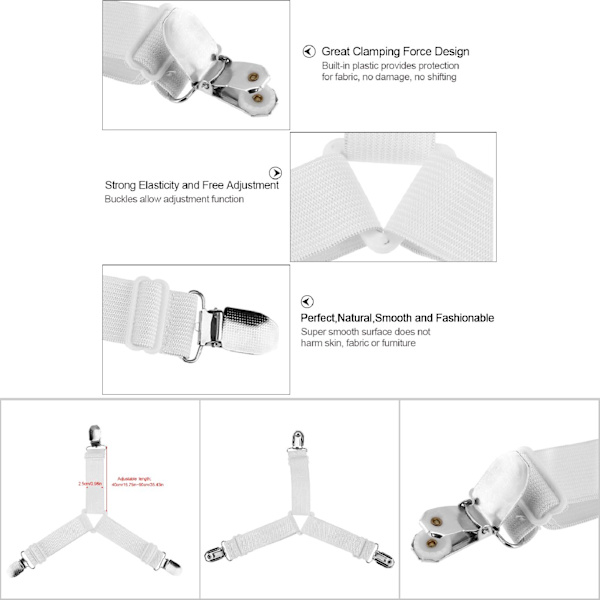 4 stk Justerbar trekant Seng Madrass Lakenholder Stropper Klips Gripere Festemidler (hvit)
