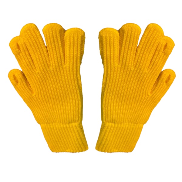 Vinterhansker 2 Finger Eksponert Design Akryl Fleece Ren Farge Lange Vinterstrikkede Hansker for Utendørs Innendørs Gul
