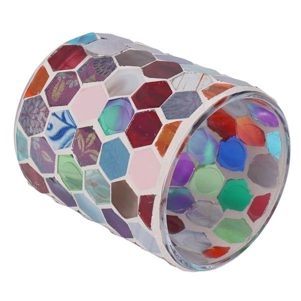 Ljusstake i glas, modern europeisk färgad hexagonal mosaik, ljusstake för heminredning och middagsdekoration