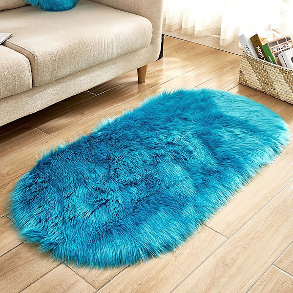 Modern Dark Blue Oval Fluffy Area Rug for Living Room