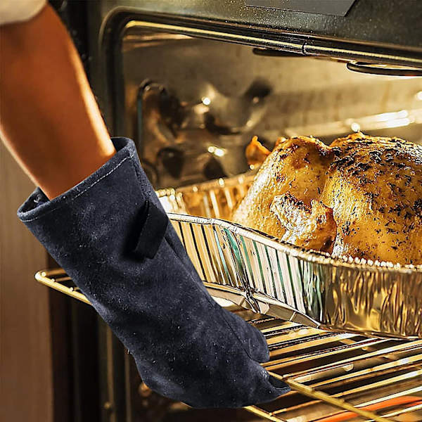 Varmebestandige grillhandsker - op til 800°C, skridsikre, flammehæmmende, med underarmsbeskyttelse, til grill, bagning, pejs