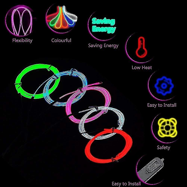 Flexibel Neon Strobe Elektroluminescent Linje EL Belysningslinje Set (fem Färger) ljusblå