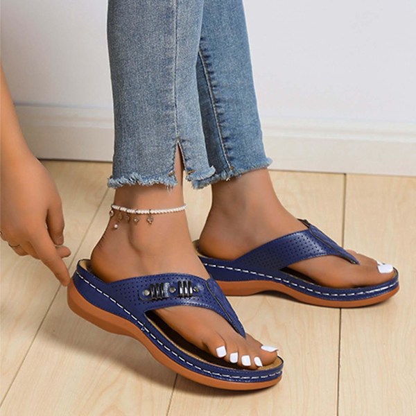 Ortopædiske blå kilehælede flip-flops til kvinder