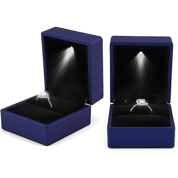 Elegant Ringask med LED-belysning Smyckeskrin Förvaringslåda (Blå)
