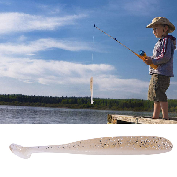 6 stk HENG JIA 10,5 cm/5,6 g mykt plast agn fiskelure fiskeutstyr verktøy (sølv og hvitt)