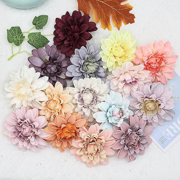 Set med 18 stycken konstgjorda blommor blomhuvud för DIY bröllopskort fest hemdekoration (18 olika färger)
