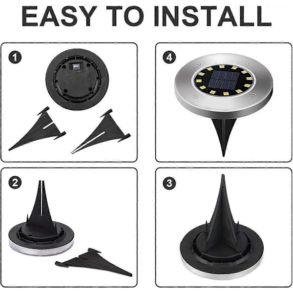 Solcellslampor utomhus 12 LED 4-pack Varmt ljus Solcellsträdgårdslampor Vattentäta Rostfria