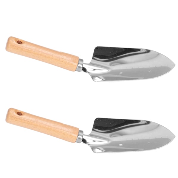 2 stk rustfritt stål hagespade med skala for potteplanter
