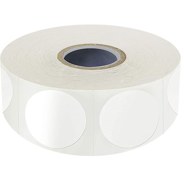 Hvite runde fargekodingssirkelprikker - 1500 stk. (2,5 cm diameter)