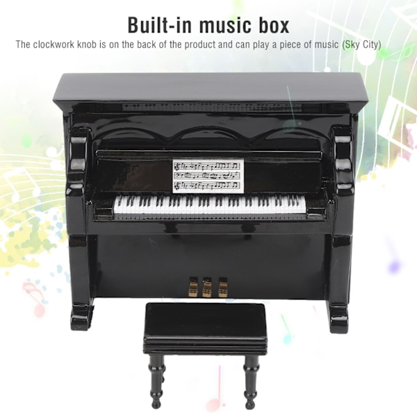 Træ Miniature Upright Piano Mini Musikinstrument Model Børn Gave Hjem IndretningSort
