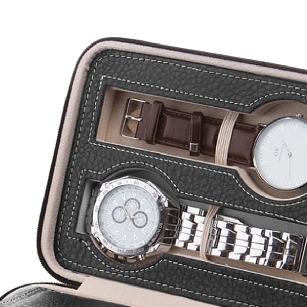 Urkasse Bærbar Lynlås Design Simpel Moderne Ur Opbevaring Organizer Uretui Sort 4 Slots