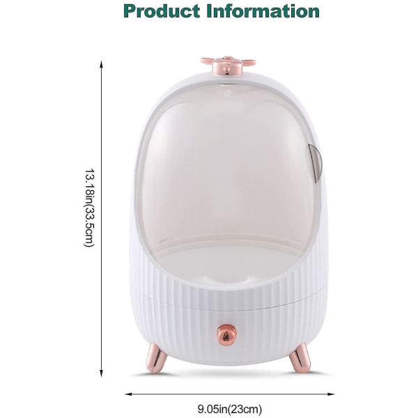 Kosmetisk oppbevaringsboks i hvit plast med LED-lys og skuffer - Støvtett sminkebeholder og smykkebeholder for diverse hjemme