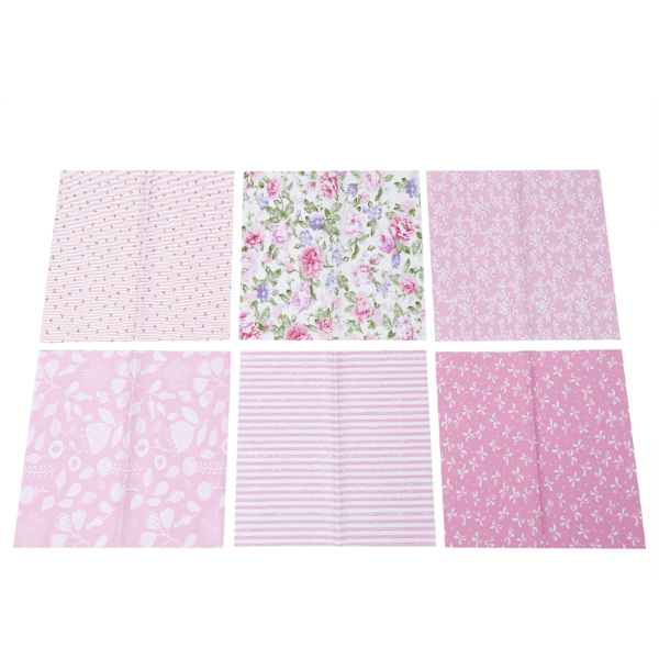 6st/ set Gör-det-själv- printed bomullstyg Sömnad Quiltning Set Tillbehör 25x20cm Rosa