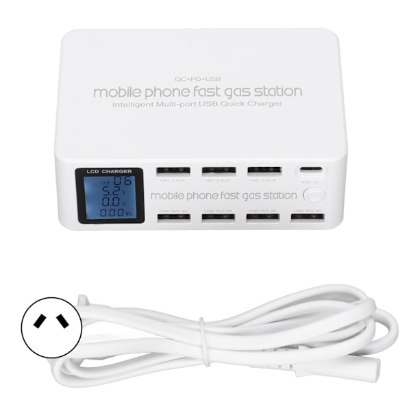 WLX‑818D 100W 8-porters USB-ladestasjon for iPhone-telefoner Multiport LCD-skjermlader AU-plugg