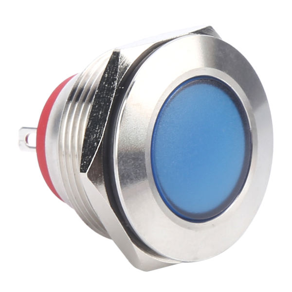 LED-indikator 22 mm förnicklad mässing metall universell vattentät stift blå signallamp 6 V blå
