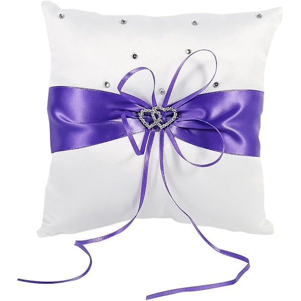 Lilla Bryllupsring Pute med Dobbelt Hjertedesign 20x20cm