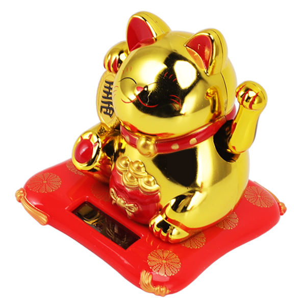 Solcelledrevet vinkende katt rikdom velkommende sol søt lykkelig katt formue katt statue ornament for hjem bil dekor velsignelse pose gull