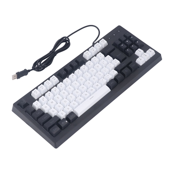 87-tasters mekanisk tastatur RGB-baggrundsbelysning Dobbelt farve kablet gaming tastatur til hjem sovesal kontor sort og hvid