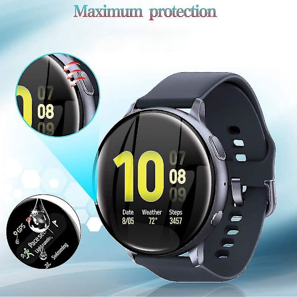 3 kpl Yhteensopiva Samsung Galaxy Watch Active 2 40 / 44mm Suojakalvo, 3D Reunainen Näytönsuoja, Täysi Peitto, Naarmuuntumaton Kuplaton