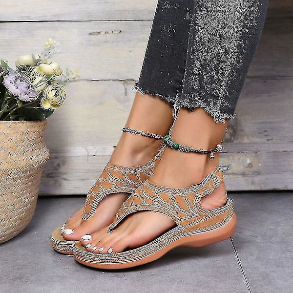 Ortopædiske Kvinders Casual Flade Flip Flops Lav Kile Sandaler Brun UK8(EU42)