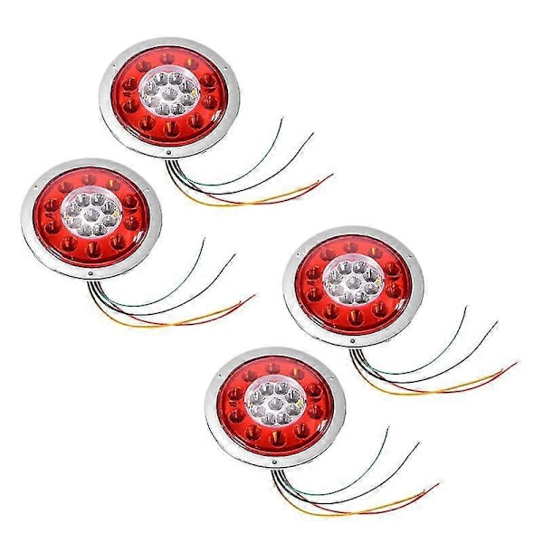 4 stk. Runde 19 LED Baglygte Stoplys Hale Bremselys Blinklys Lampe Trailer Lastbil Varevogn