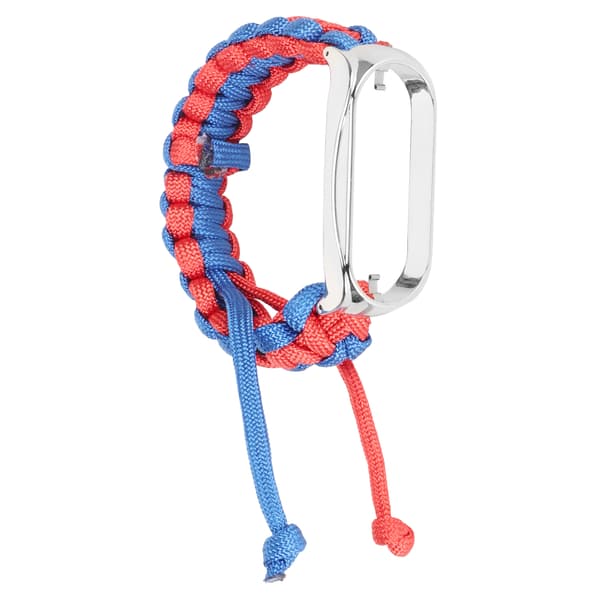 2 i 1 Flätad Loop Armband för Mi Band 7 Justerbart Stretchigt Nylon Andningsbart Sportarmband med Metallram Blå Röd