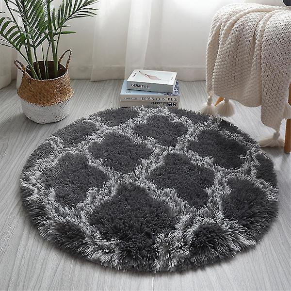 Mjuk och fluffig grå rund shaggy-matta - 160 cm i diameter för vardagsrum/sovrum