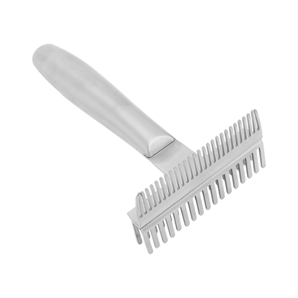 Hunde Grooming Kam Multifunksjonell Fjerne Hår Grundig Hul Kjerne Håndtak Rustfritt Stål Pet Kam for Pet Deshedding Dematting Bad Massasje Sølv