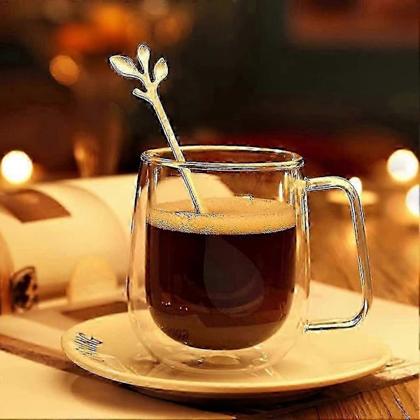 Rustfrit stål blad kaffe omrørings ske Mad service gaffel (ske + gaffel) 10 stk COLOR2
