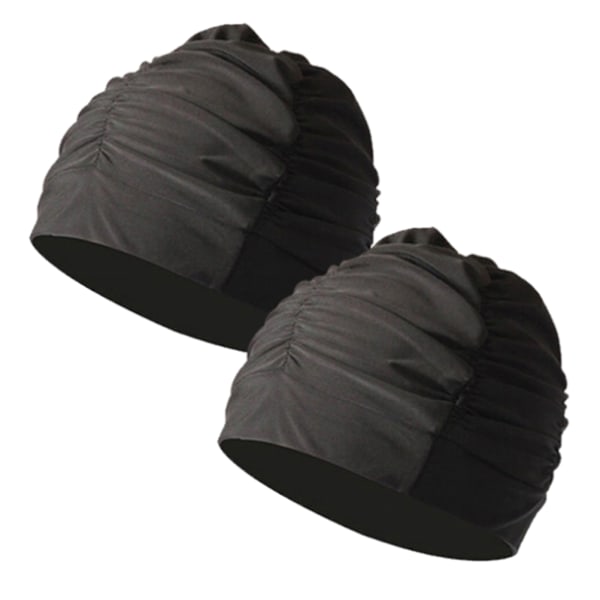 2 stk Svømmehette i Polyester med Plissering, Stor Svømmehette for Menn og Kvinner, Langt og Kort Hår