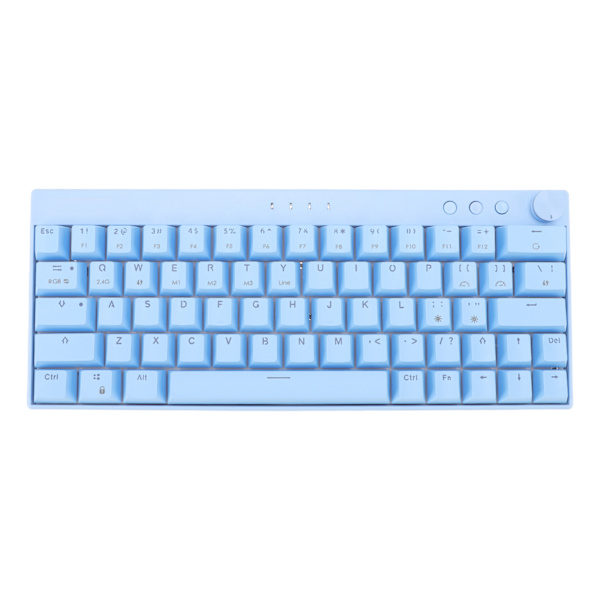 3 moduser trådløst mekanisk tastatur 64 taster trådløst 2.4G Type C kablet N Key Rollover Blått mekanisk tastatur med knott RGB Blå bryter
