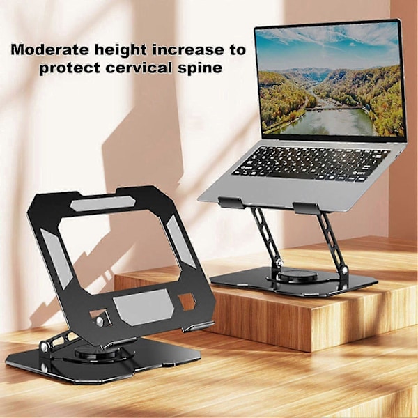 Laptop Stand med 360-graders rotationsbase, robust konstruktion, justerbar højde og vinkel, foldbart design, laptop holder, sort