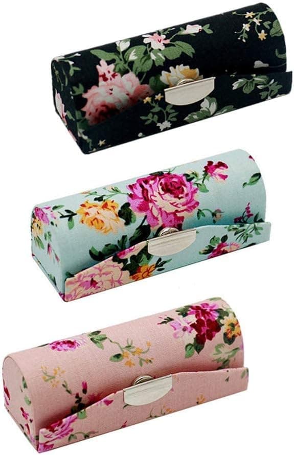 Sæt med 3 vintage læbestiftæsker med blomstertryk, smykkeorganisator